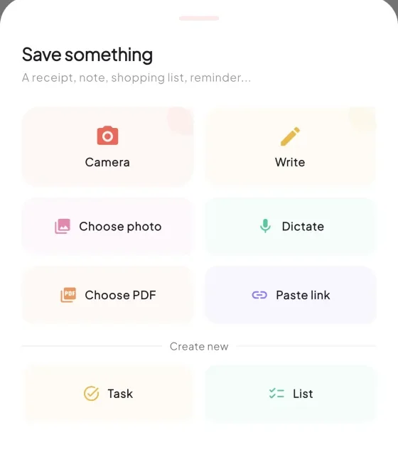 Popit capture sheet showing all input methods